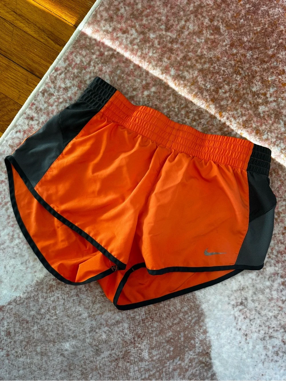 Nike Women's Dri-Fit Orange Running Shorts with Black Trim